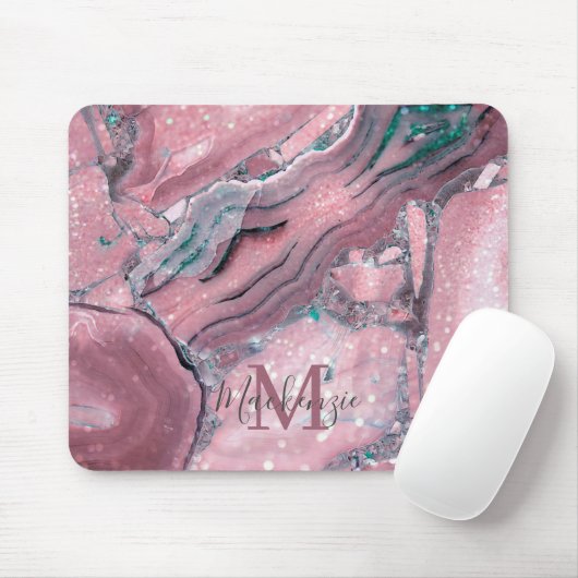 Chic Roos Gold Agate Geode Sparkle Monogram Muismat (Met muis)