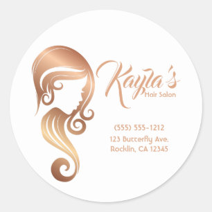 Chic Roos Gold Beauty Girl Hair & Makeup Salon Ronde Sticker