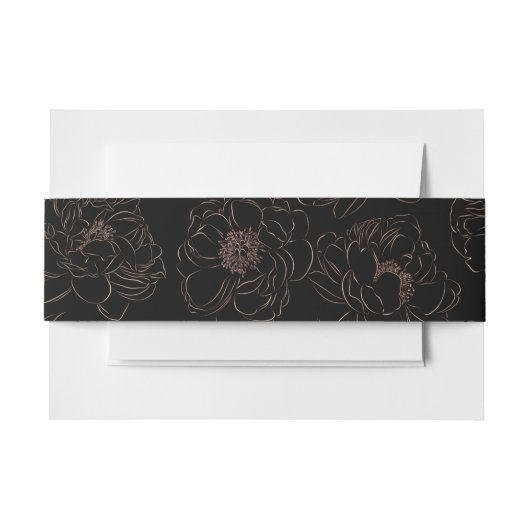 Chic Roos Gold Black Floral Wedding Uitnodigingen Wikkel (Voorkant Voorbeeld)