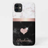 Chic Roos Gold Black Marble Glitter Heart Name Case-Mate iPhone Case (Achterkant)
