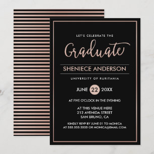Chic Roos Gold & Black Script & Script Afstuderen Kaart