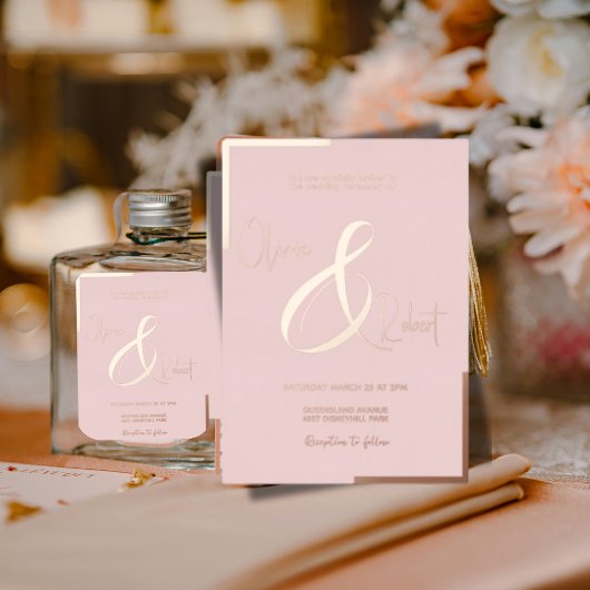 Chic Roos Gold Blush Folie bruiloft uitnodiging Ka