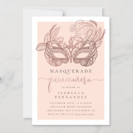 Chic Roos Gold & Blush Masquerade Quinceañera Magnetische Uitnodiging