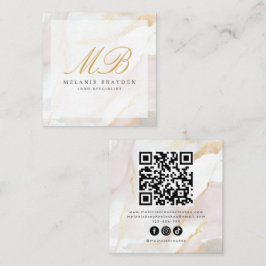 Chic Roos Gold Blush Pink Marble Monogram QR-code Vierkante Visitekaartje