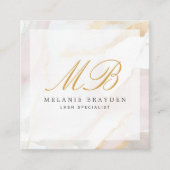 Chic Roos Gold Blush Pink Marble Monogram QR-code Vierkante Visitekaartje (Voorkant)