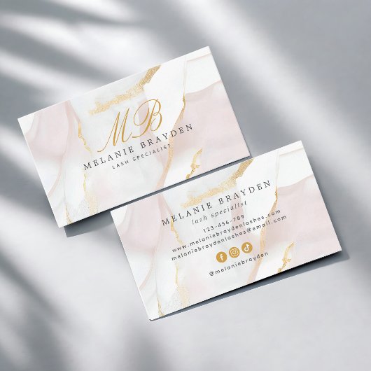 Chic Roos Gold Blush Pink Marble Monogram Visitekaartje