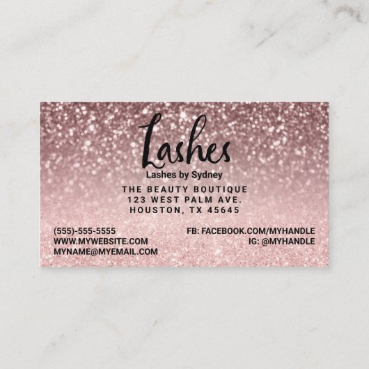 Chic Roos Gold Blush Roze Glitter Lashes Visitekaartje (Achterkant)