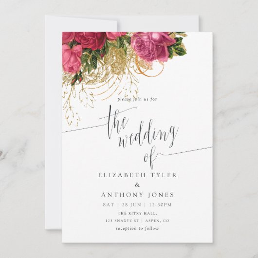  Chic Roos Gold & Blush Weddenschap Kaart (Voorkant)