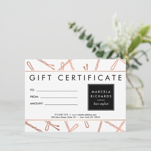 Chic Roos Gold Bobby Pins Hair Stylist Gift Kaart (Staand voorkant)
