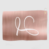 Chic Roos Gold Bored Metal Pink Monogram Golfhanddoek (Horizontaal)