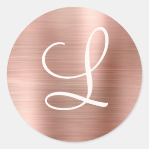 Chic Roos Gold Bored Metal Pink Monogram Ronde Sticker