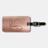 Chic Roos Gold Brushed Metal Monogram Initiaal Bagagelabel (Voorkant horizontaal)