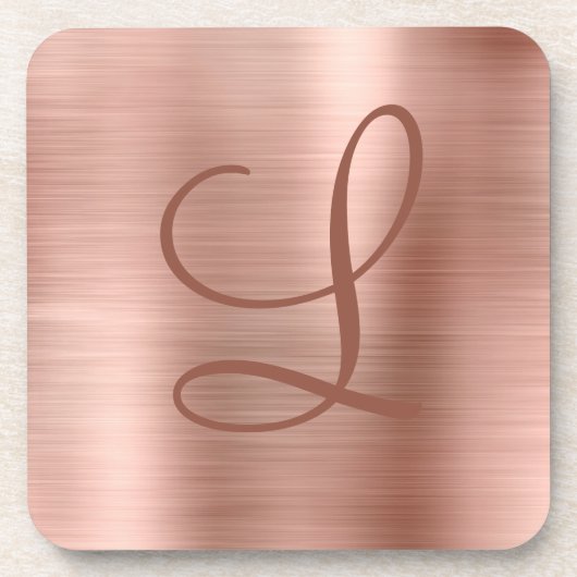 Chic Roos Gold Brushed Metal Monogram Initiaal Bier Onderzetter (Voorkant)