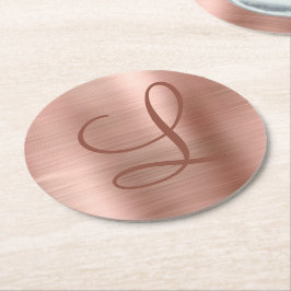 Chic Roos Gold Brushed Metal Monogram Initiaal Ronde Kartonnen Onderzetter