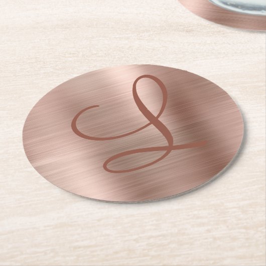Chic Roos Gold Brushed Metal Monogram Initiaal Ronde Kartonnen Onderzetter (Gebogen)