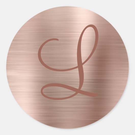 Chic Roos Gold Brushed Metal Monogram Initiaal Ronde Sticker (Voorkant)