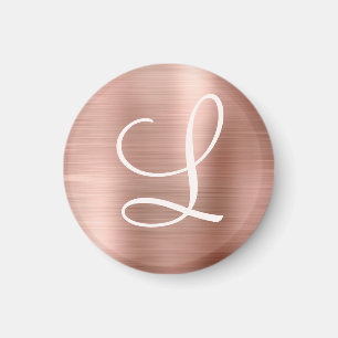Chic Roos Gold Brushed Metal Pink Monogram Magneet