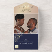 Chic Roos Gold Butterfly Wedding All In One Uitnodiging (Buitenkant)