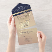 Chic Roos Gold Butterfly Wedding All In One Uitnodiging (Afscheurbaar)