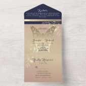 Chic Roos Gold Butterfly Wedding All In One Uitnodiging (Binnen)