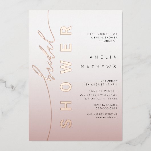 Chic Roos Gold Calligrafie Vrijgezellenfeest Folie Uitnodiging (Voorkant)