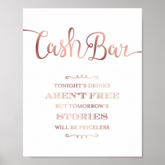 Chic Roos Gold CASH BAR QUOTE Sign Print (Voorkant)