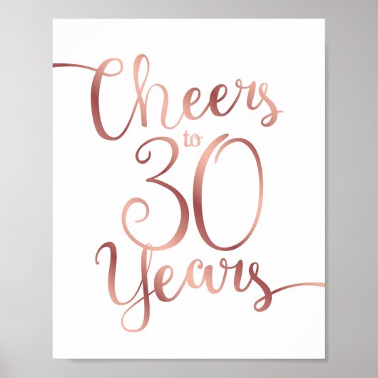 Chic Roos Gold CHEERS TOT 30 JAAR Sign Print (Voorkant)