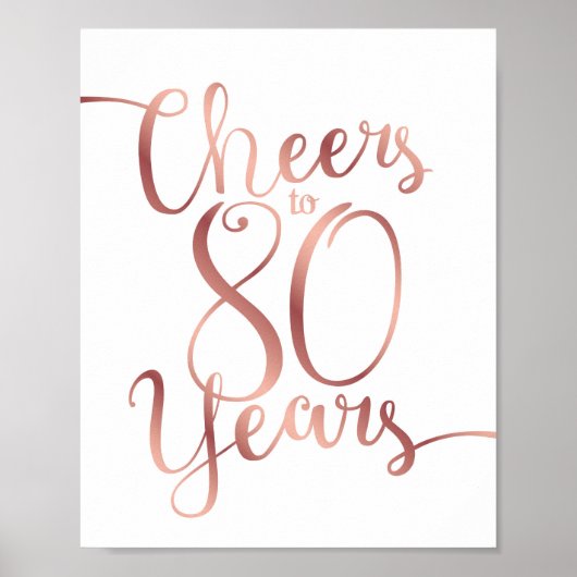 Chic Roos Gold CHEERS TOT 80 JAAR Sign Print (Voorkant)