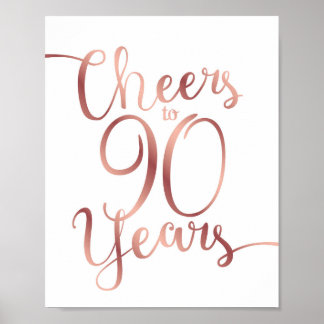 Chic Roos Gold CHEERS TOT 90 JAAR Sign Print