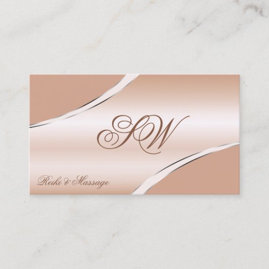 Chic Roos Gold Coral Curved Lines Monogram Foto Visitekaartje (Voorkant)