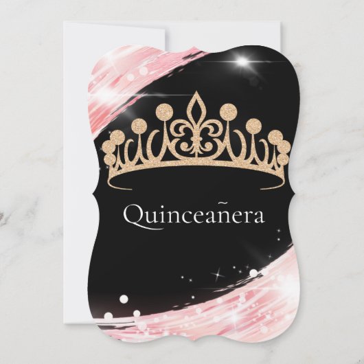 Chic Roos Gold Crown Quinceanera Party Kaart (Achterkant)