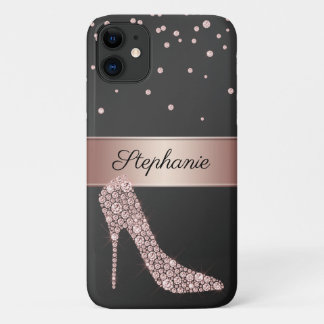 Chic Roos Gold Diamond High Hiel Shoe Name Black Case-Mate iPhone Case