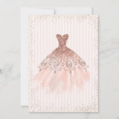 Chic Roos Gold Dress Confetti Stripes Quinceañera Kaart (Achterkant)