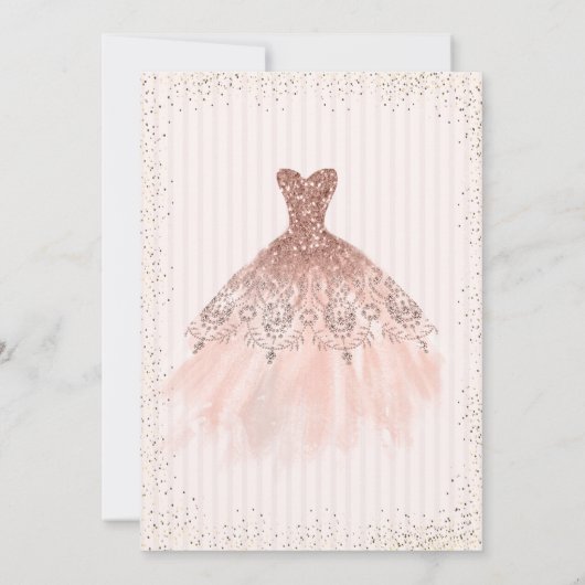 Chic Roos Gold Dress Confetti Stripes Quinceañera Kaart (Achterkant)