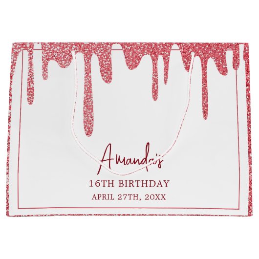 Chic Roos Gold Drip Glitter Sweet 16 Birthday Groot Cadeauzakje (Voorkant)