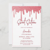 Chic Roos Gold Drip Glitter Sweet 16 Birthday Kaart (Voorkant)