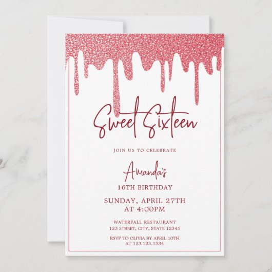 Chic Roos Gold Drip Glitter Sweet 16 Birthday Kaart (Voorkant)