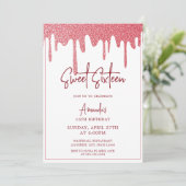 Chic Roos Gold Drip Glitter Sweet 16 Birthday Kaart (Staand voorkant)