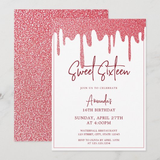 Chic Roos Gold Drip Glitter Sweet 16 Birthday Kaart (Voorkant / Achterkant)