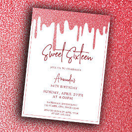 Chic Roos Gold Drip Glitter Sweet 16 Birthday Kaart