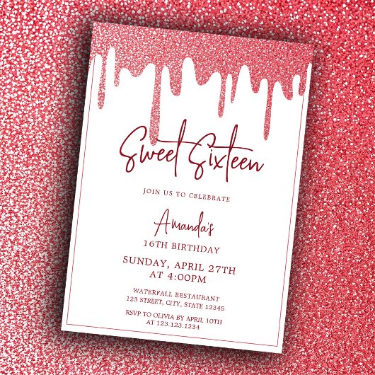 Chic Roos Gold Drip Glitter Sweet 16 Birthday Kaart