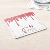 Chic Roos Gold Drip Glitter Sweet 16 Birthday Kartonnen Onderzetters (Schuin)