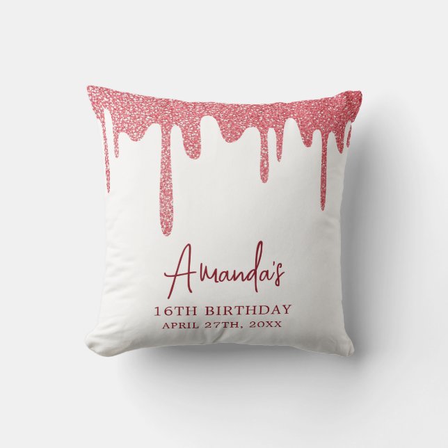 Chic Roos Gold Drip Glitter Sweet 16 Birthday Kussen (Voorkant)