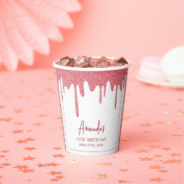 Chic Roos Gold Drip Glitter Sweet 16 Birthday Papieren Bekers