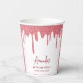 Chic Roos Gold Drip Glitter Sweet 16 Birthday Papieren Bekers (Achterkant)