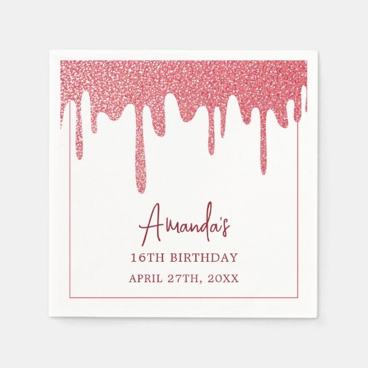 Chic Roos Gold Drip Glitter Sweet 16 Birthday Servet (Voorkant)