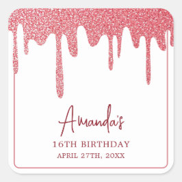 Chic Roos Gold Drip Glitter Sweet 16 Birthday Vierkante Sticker