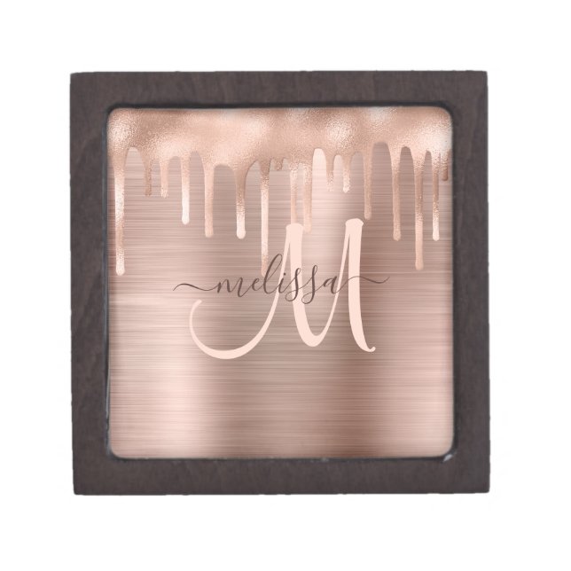 Chic Roos Gold Dripping Borhed Metal Blush Script Premium Bewaar Doosje (Voorkant)