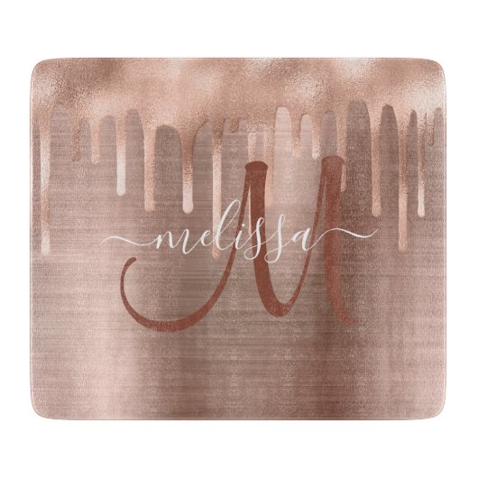Chic Roos Gold Dripping Brushed Metal Monogram Snijplank (Voorkant)