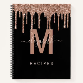 Chic Roos Gold Dripping Glitter Monogram Recipe Notitieboek